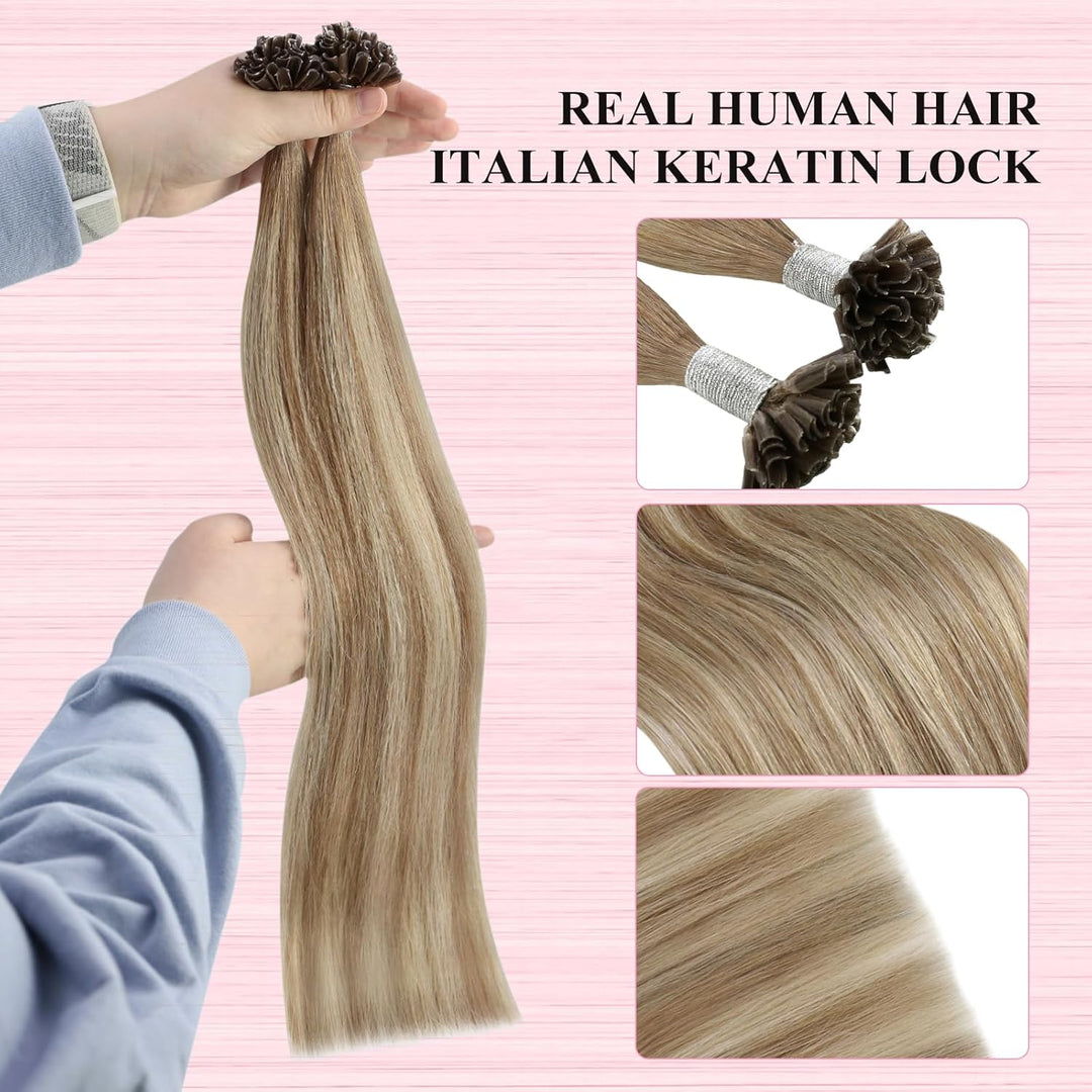 YoungSee Extensions Echthaar Bondings Ombre Bonding Extensions Echthaar Braun Ombre Blond U Tip Exte