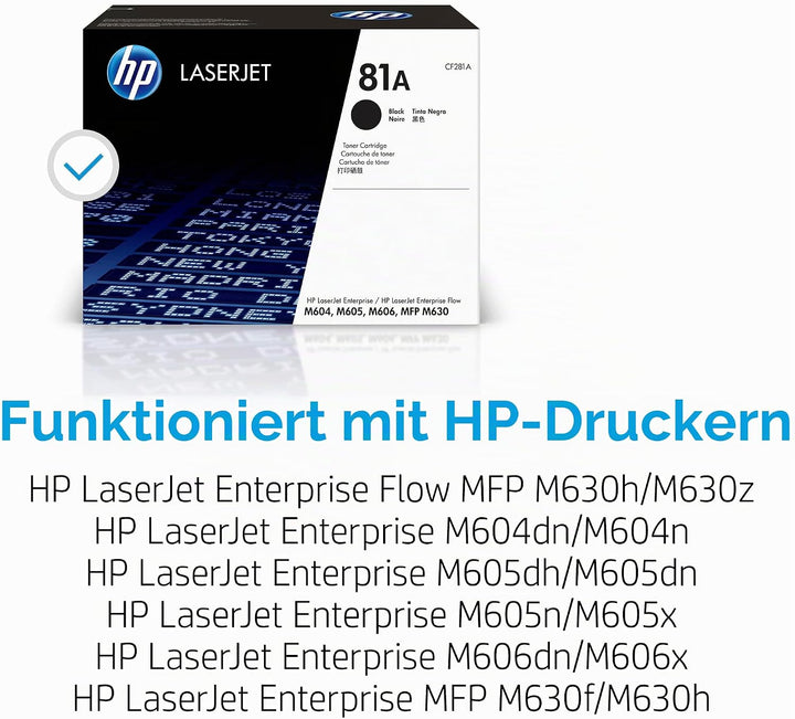 HP 81A (CF281A) Schwarz Original Toner für HP Laserjet Enterprise M604, M605d, M606, Flow M630, Schw