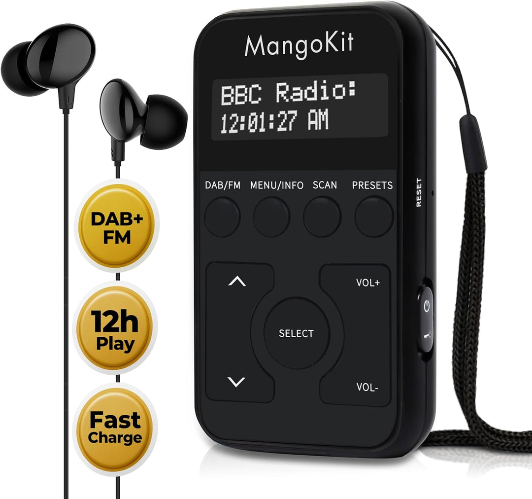 MangoKit Kleines Tragbares Mini DAB/DAB+/UKW-Radio,Digitales Taschenradio mit Kopfhörer,Wiederauflad