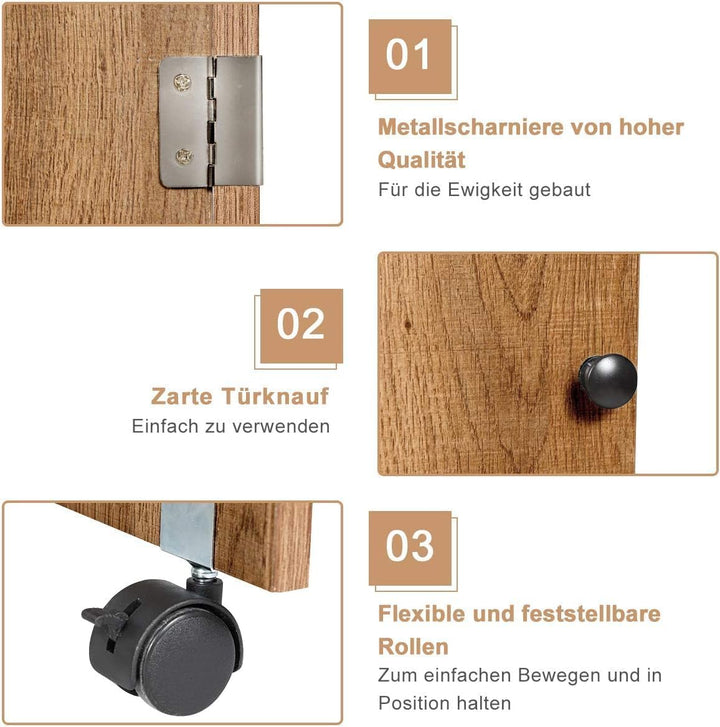 FANTASK Holz Nähschrank & Schreibtisch klappbar, Natur Nähtisch mit 3 Einlegeböden für Spulen, Nähti