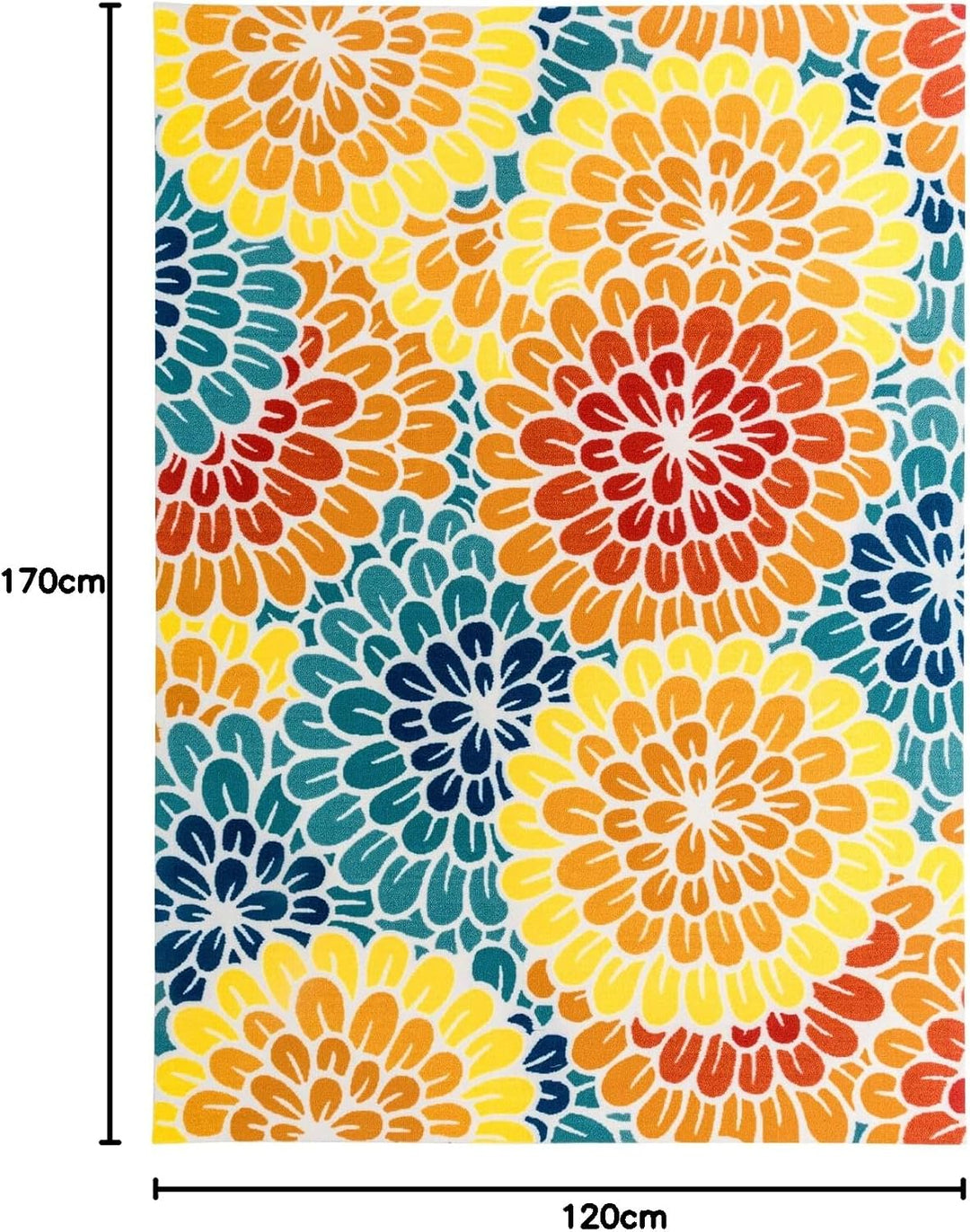 DECOMALL Sunshine Outdoor Teppich Wetterfest, Florale Teppich UV-beständig, Bunte Blumen Aussenteppi
