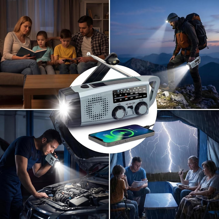 Notfall Radio Kurbelradio mit Handkurbel, Solar Radio mit 2000mAh Powerbank, AM/FM Radio mit LED Tas