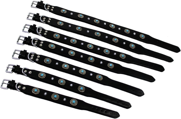 MICHUR Alonzo Hundehalsband Leder Schwarz Breit, Lederhalsband, Halsband, Blaue Steine MIT RUNDNIETE