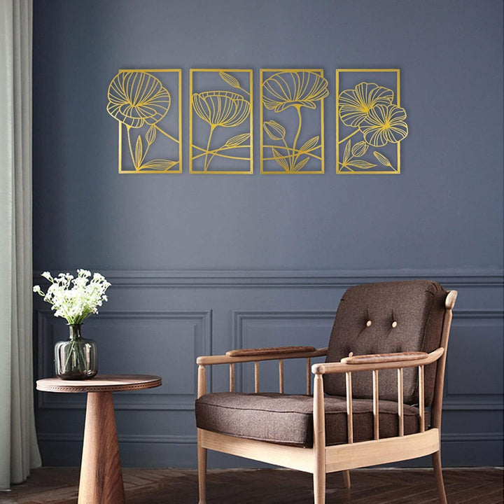 ESTART Dekor 4 Stück Metall Lotusblume Wanddekoration, Abstrakte Blumen Ästhetische Kunst, Minimalis