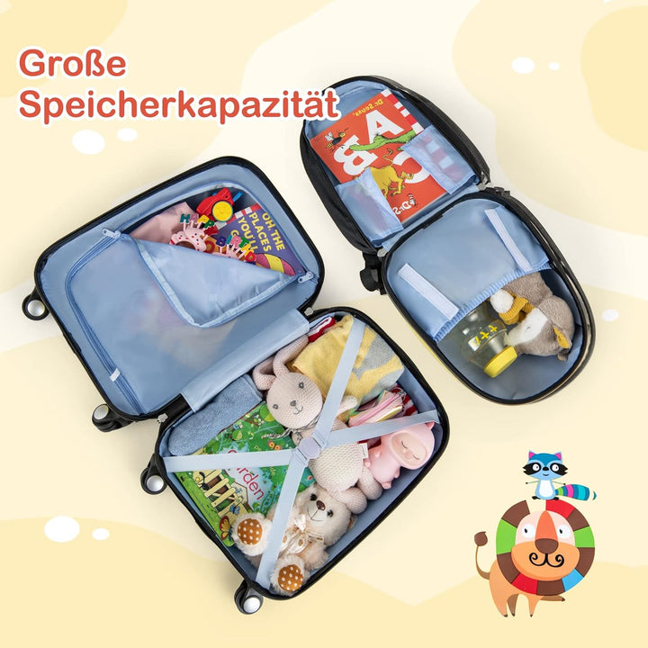 COSTWAY 2tlg Kinderkoffer + Rucksack, Kindertrolley aus Kunststoff, Kindergepäck, Kinder Kofferset H