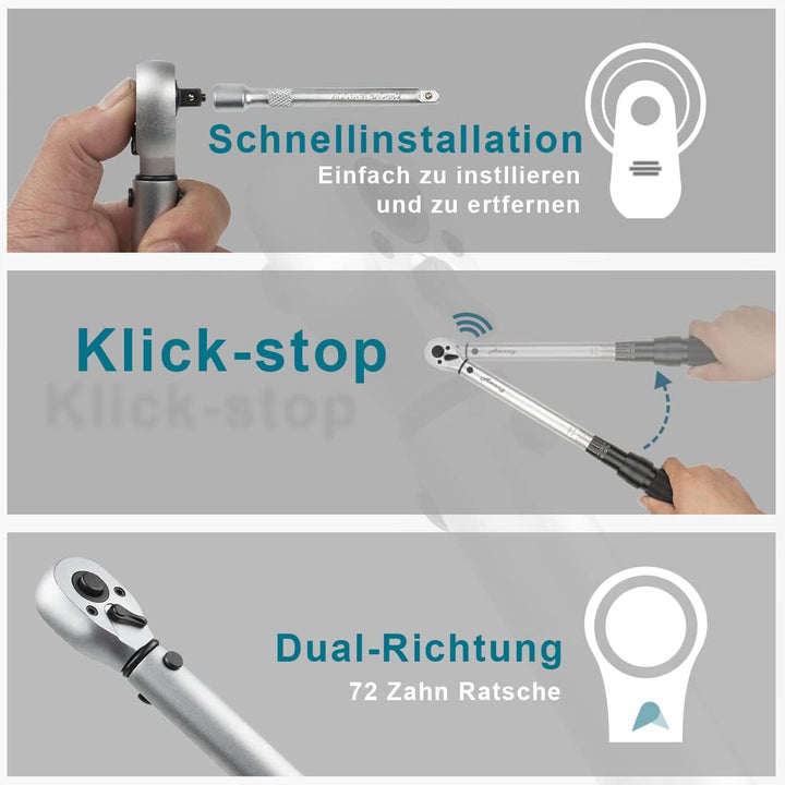 Awang Drehmomentschlüssel 3/8",20-140 Nm Auto Motorrad Fahrrad Drehmomentschlüssel Set,±3% Fehlerg