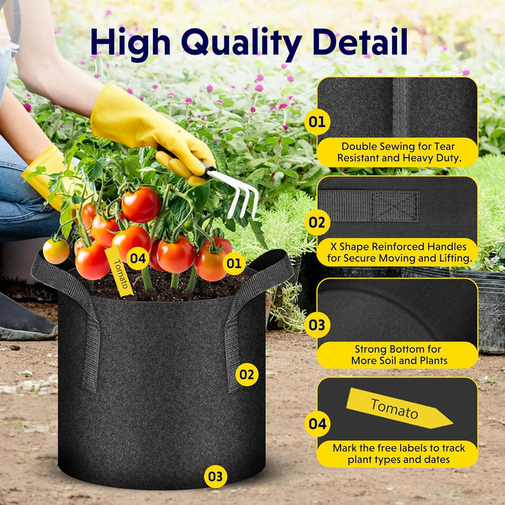 iPower 35L 5er-Pack Grow Bags Stoff Belüftungstöpfe Behälter mit Riemengriffen für Kindergarten und