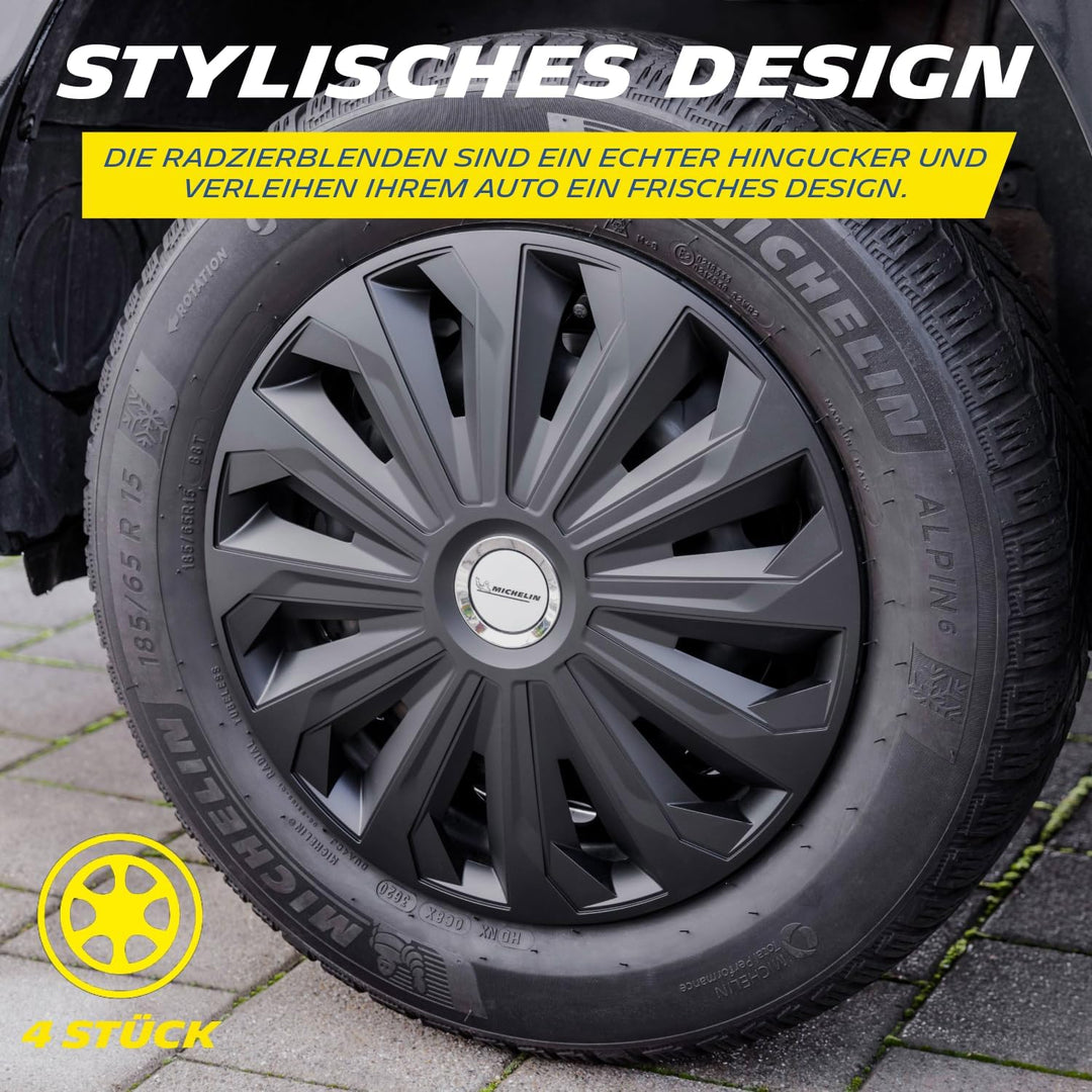 MICHELIN Radkappen 13 Zoll Universal Radzierblenden Fabienne 4er Set Fürs Auto ABS Kunststoff | Schw