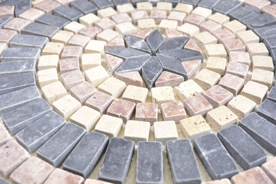 Naturstein Mosaik Einleger Fliese Gross Travertin rosso schwarz beige für WANDDEKO BAD WC KÜCHENDEKO