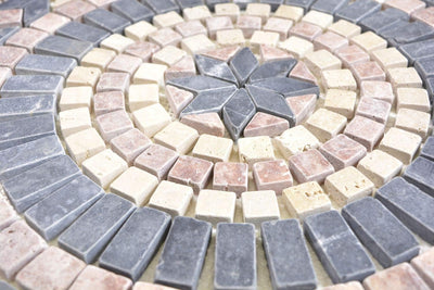 Naturstein Mosaik Einleger Fliese Gross Travertin rosso schwarz beige für WANDDEKO BAD WC KÜCHENDEKO