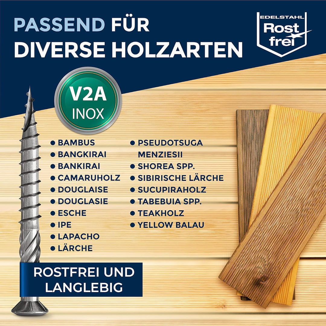 Terrassenschrauben 5x40 Edelstahl A2 Linsenkopfschrauben Torx Schrauben 5mm stark 400 Stück Holzschr