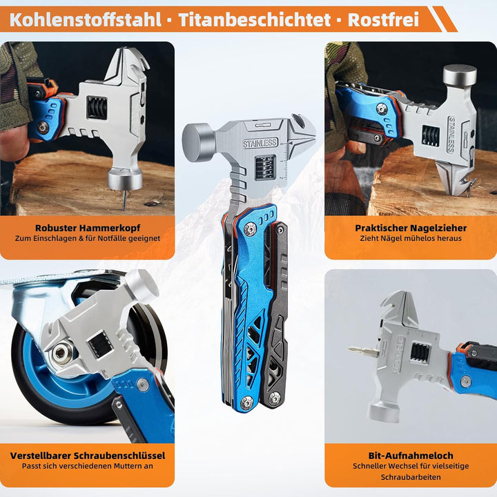 Multitool Rollgabelschlüssel,18 in 1 Geschenke für Männer,Premium Multitool Werkzeug [Titanstahl] Hä