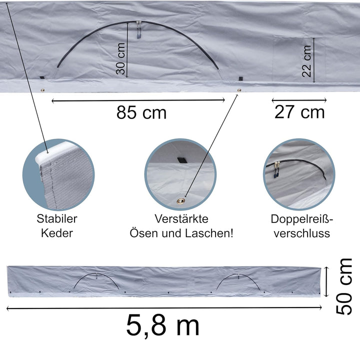 Bodenschürze Wohnwagenschürze 600x50 cm - Grau - mit 2 grossen Aufbewahrungstaschen 95x85x30cm - Win
