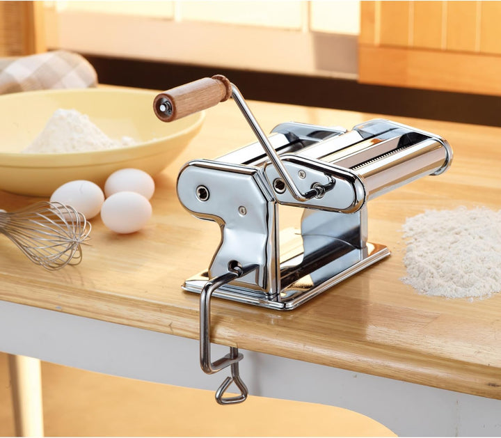 Fante's Doppelschneider Classic Pasta Maker, Handkurbel Nudelpresse mit einstellbaren Dickeneinstell