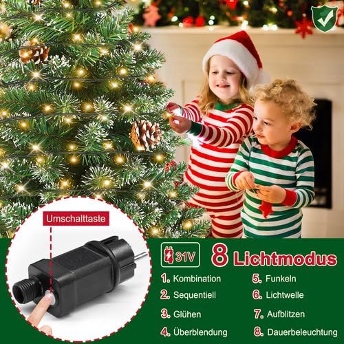 YRHome 120cm Künstlicher Weihnachtsbaum mit Beleuchtung Grün PVC mit Schnee-Effekt & Kiefernzapfen L