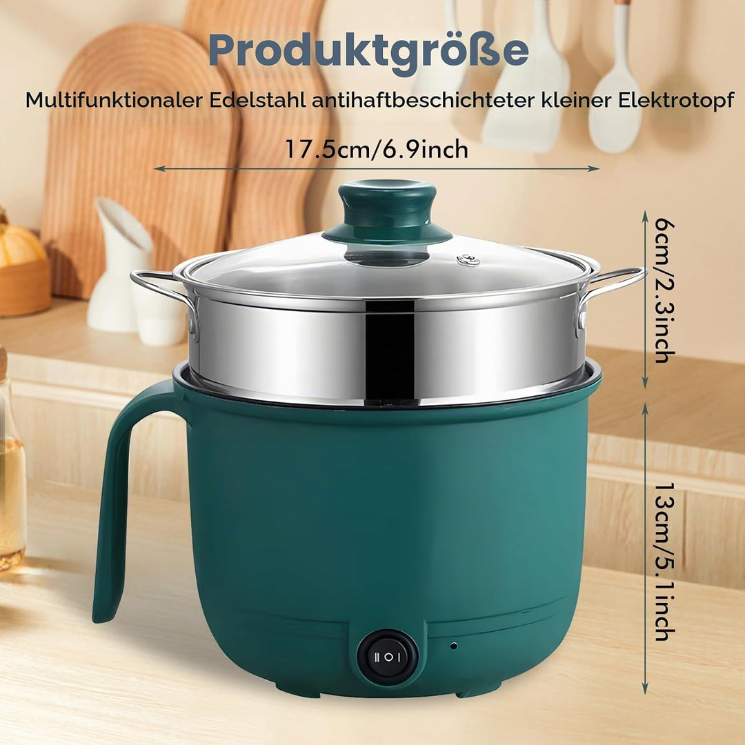 Elektrischer Hot Pot, 1,3l Elektrischer Kochtopf, Hot Pot Ramen Cooker Mit Dampfgarer Aus Edelstahl,