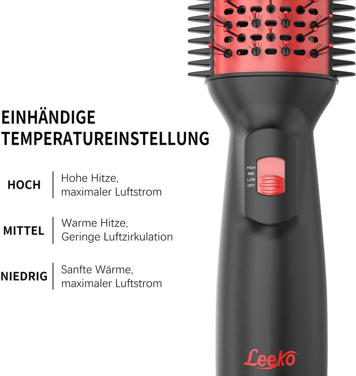 Leeko Warmluftbürste Rundbürstenföhn, 3 In 1 Heissluftbürste with 3 Temperatureinstellungen, One-Ste
