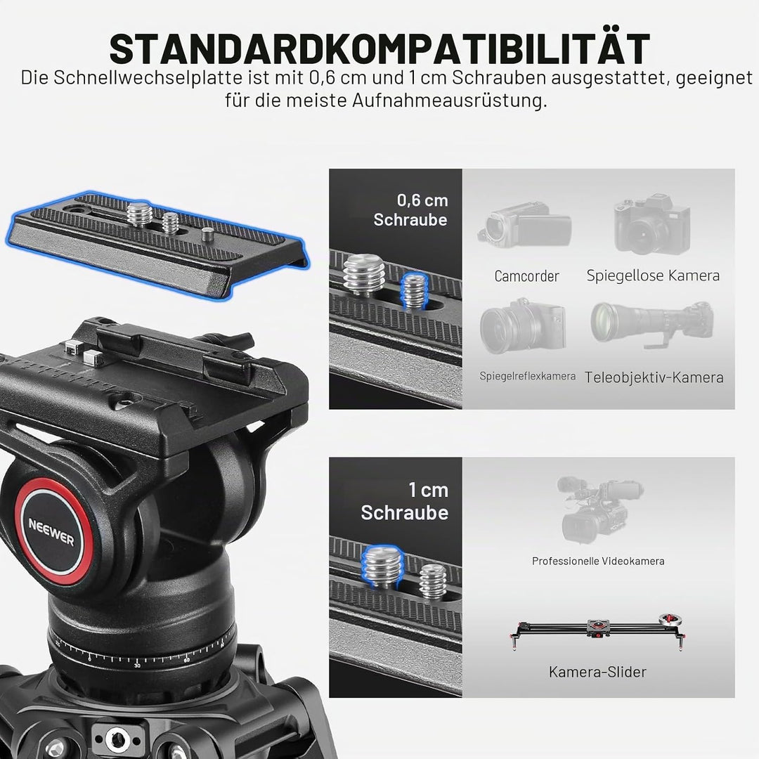 NEEWER 76“ Video Kamera Stativ mit Fluid Kopf, Aluminium Heavy Duty Stativ Stand, Dual Modus QR Plat