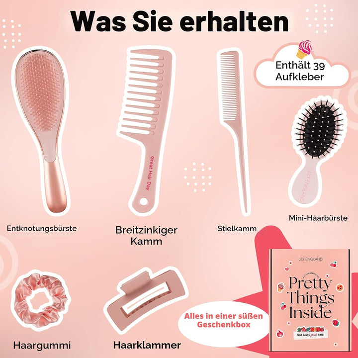 Lily England Haarpflege-Set für Teenager-Mädchen, Bürste &amp; Kamm, 6-teilig