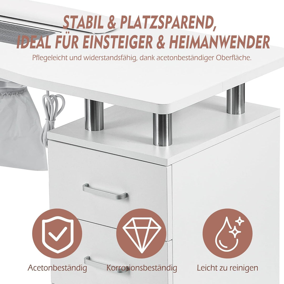 Maniküre Tisch, Staubsammler Handgelenkkissen Weiche Armlehne, Nageltisch für Nail Tech mit 3 Schubl
