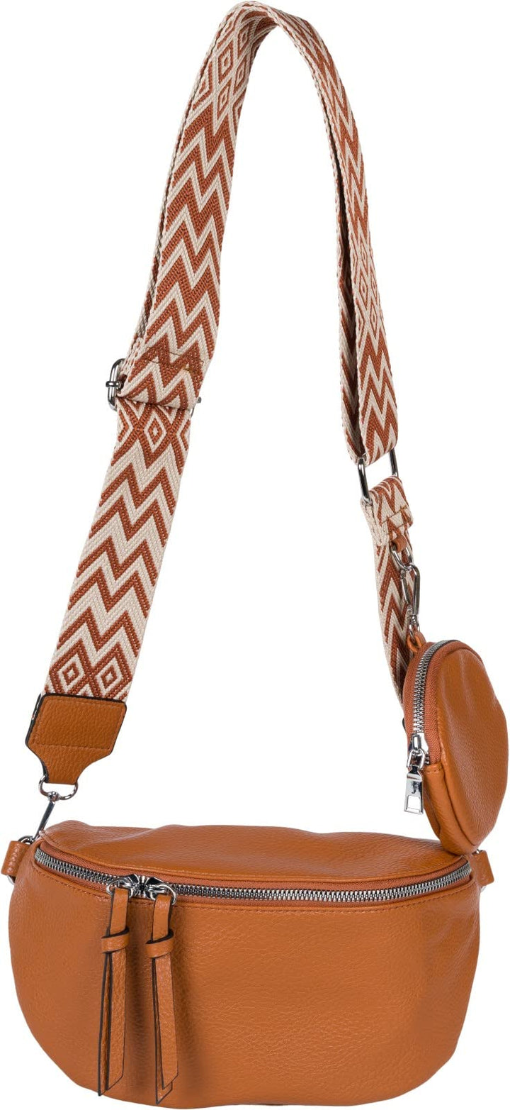styleBREAKER Damen Halbmond Crossbody Schultertaschen Set 2-Teilig, Schultergurt mit Zick-Zack Raute