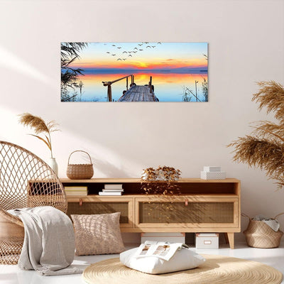 Wandbilder Dekoration Wohnzimmer Brücke See Panorama Bilder auf Leinwand 120x50cm Leinwandbild mit R