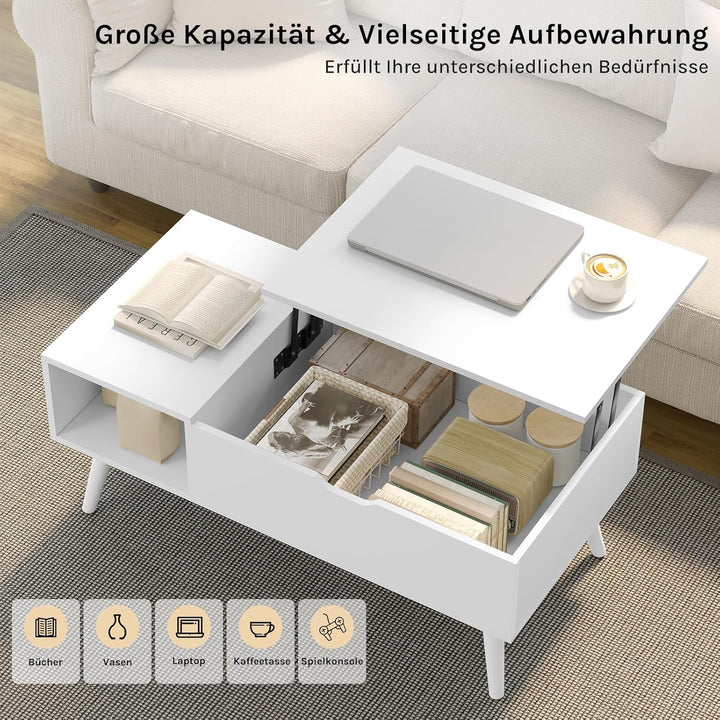 WOLTU Couchtisch höhenverstellbar, Wohnzimmertisch mit Stauraum, Kaffeetisch Beistelltisch Sofatisch