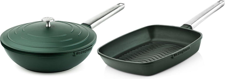 Westinghouse Pfannenset Performance (Wokpfanne + Grillpfanne) ø 28 cm - Grün - Induktion und alle an
