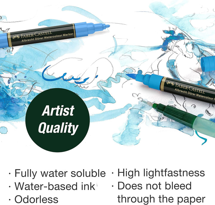 Faber-Castell 160308 - Aquarellmarker Albrecht Dürer mit Doppelspitze, 5er Etui, Marker mit Faser- u