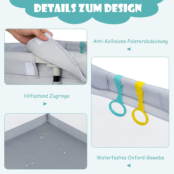 DREAMADE Laufstall Baby, 126 x 126 cm Laufgitter Klappbar mit 50 Spielbällen & 4 Zugringen, Schutzgi