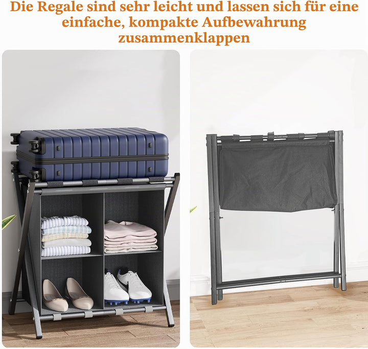 Kofferständer, Gepäckablage, 2er Set, Kofferständer Klappbar, Kofferstände mit Ablagefächern, Koffer