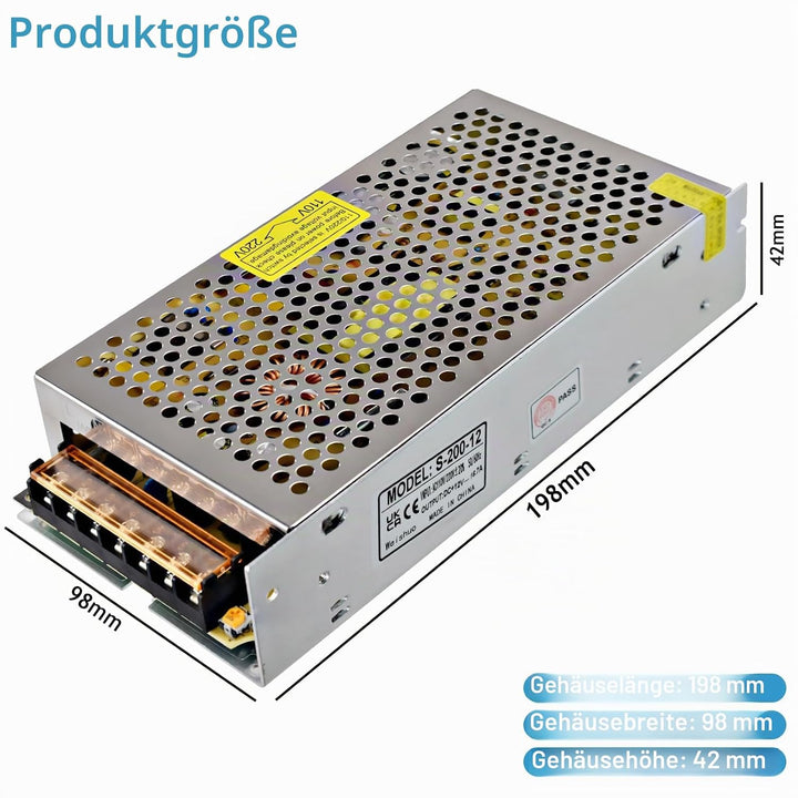 12V 16.7A Schaltnetzteil 200W Netzteil Transformator Diver Adapter für Überwachungskamera, LED-Strei