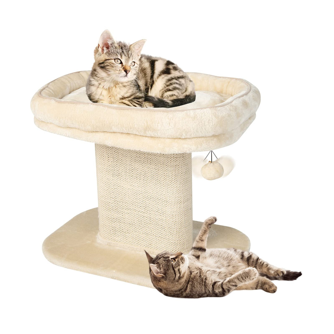 COSTWAY Kratzbaum Klein, 50cm hoch, Katzenbaum mit weicher Plüschsitzfläche & Sisal-Kratzsäule & Bal