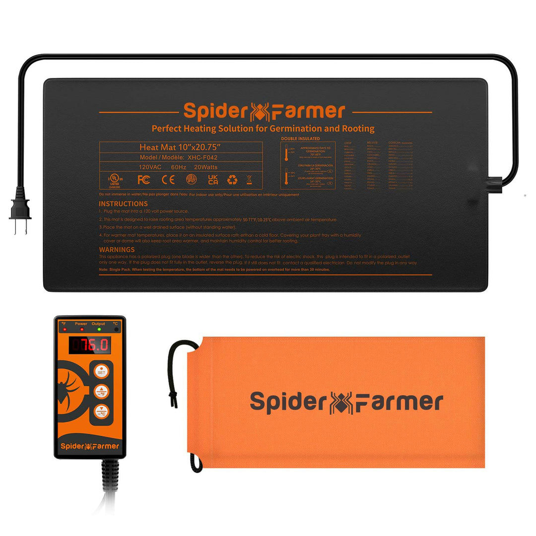Spider Farmer Heizmatte Pflanzen, Wärmematte Set mit Thermostatregler für Sämling Germination und Ha