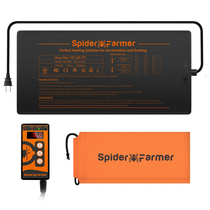 Spider Farmer Heizmatte Pflanzen, Wärmematte Set mit Thermostatregler für Sämling Germination und Ha
