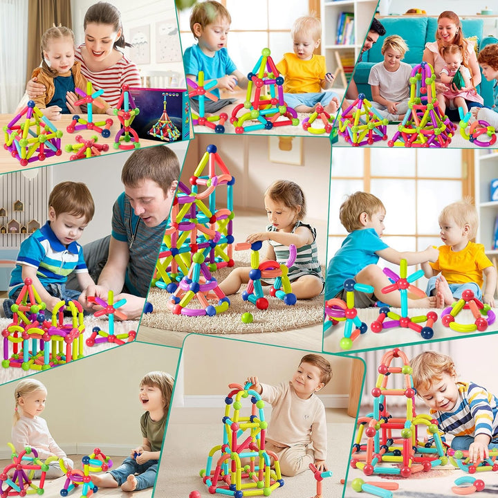 108 Pcs Magnetische Bausteine Spielzeug, 3D Konstruktions Spielzeug, Magnetspielzeug für Kinder, Päd