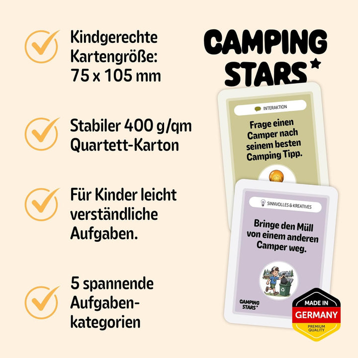 Camping Stars - Das spannende Aufgaben Kartenspiel für Kinder, 50 Karten, Camping Spiele Geschenk, R