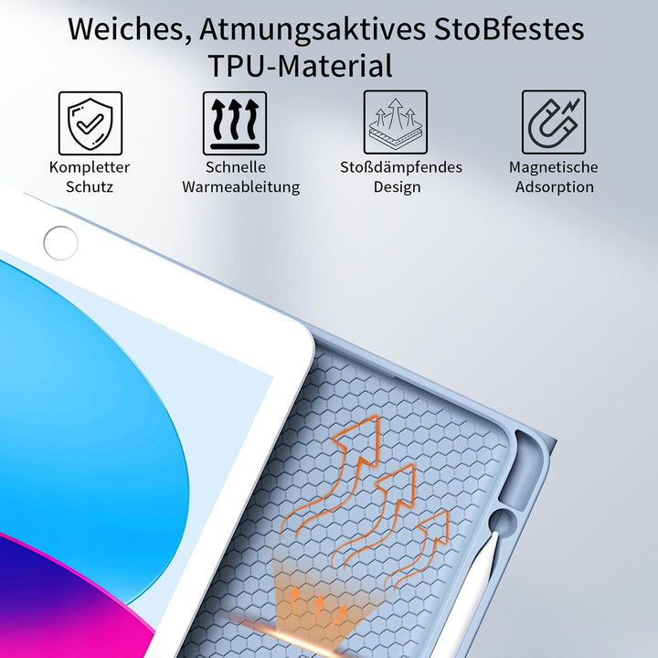 hülle mit Tastatur für iPad 9/8/7 Generation (2021/2020/2019) 10,2 Zoll, weiche TPU-Rückseite mit St