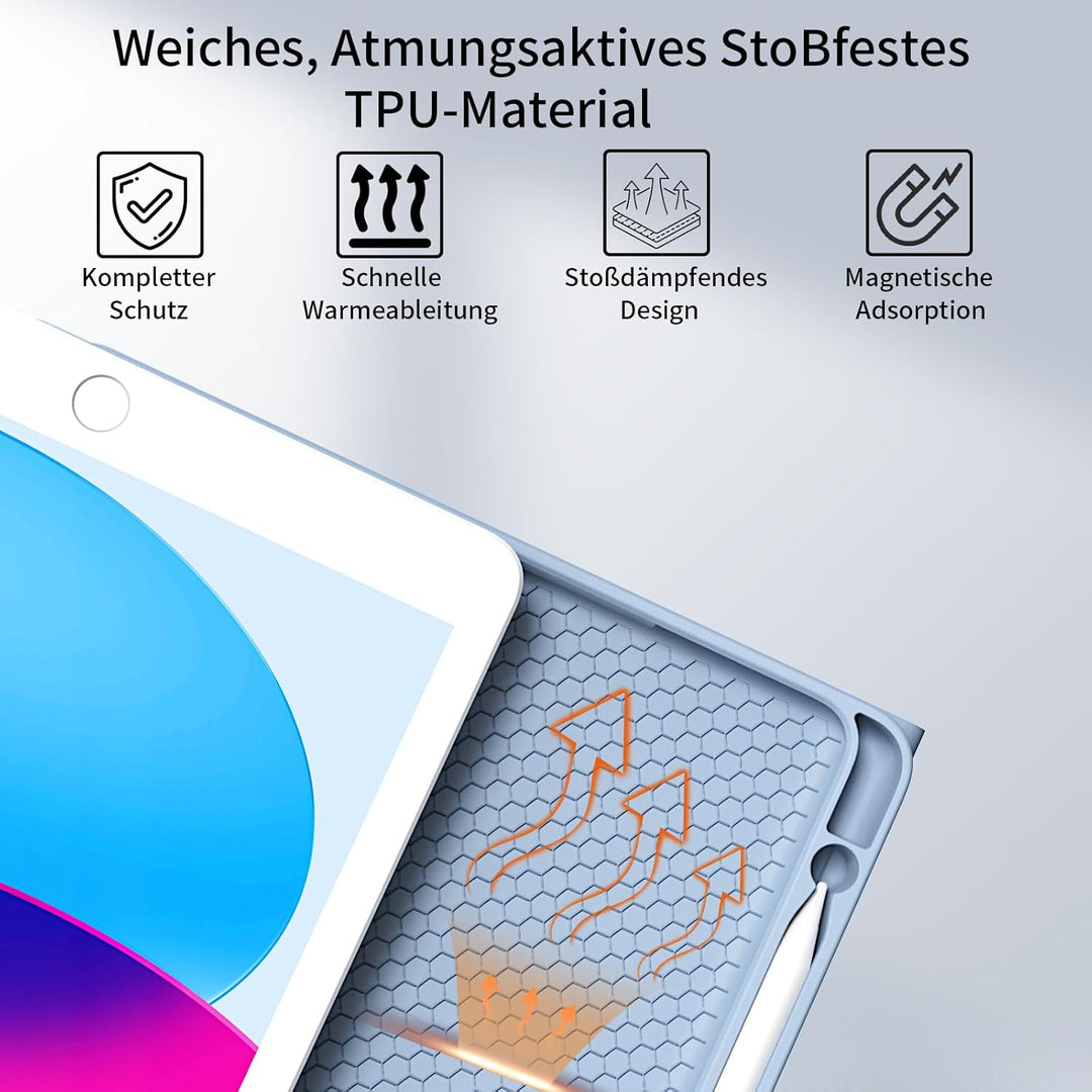hülle mit Tastatur für iPad 9/8/7 Generation (2021/2020/2019) 10,2 Zoll, weiche TPU-Rückseite mit St