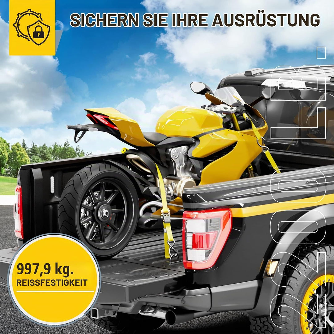 AUGO Spanngurte mit Ratsche – 4 Stück – 4,5 m –1000 kg Tragkraft – Lastengurte für bewegliche Geräte