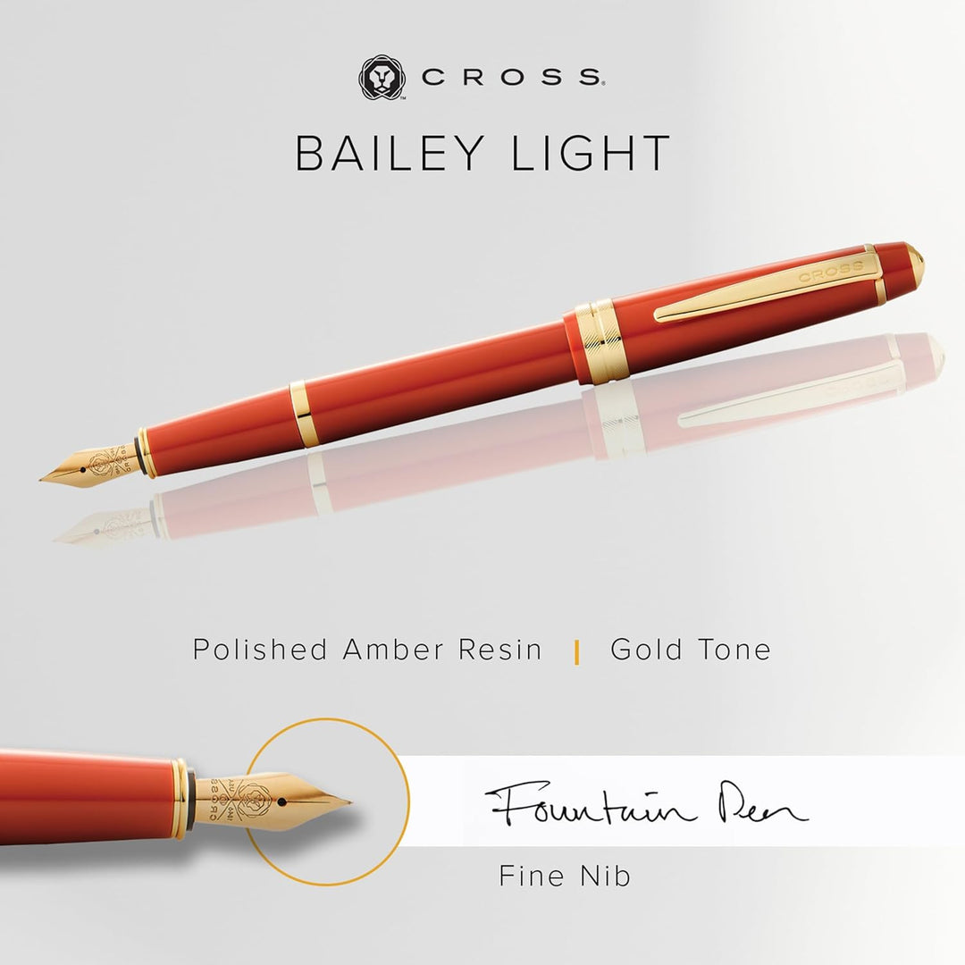Cross Bailey Light Füllfederhalter (Federstärke F, inkl. Geschenkverpackung) Bernstein-Lack mit gold