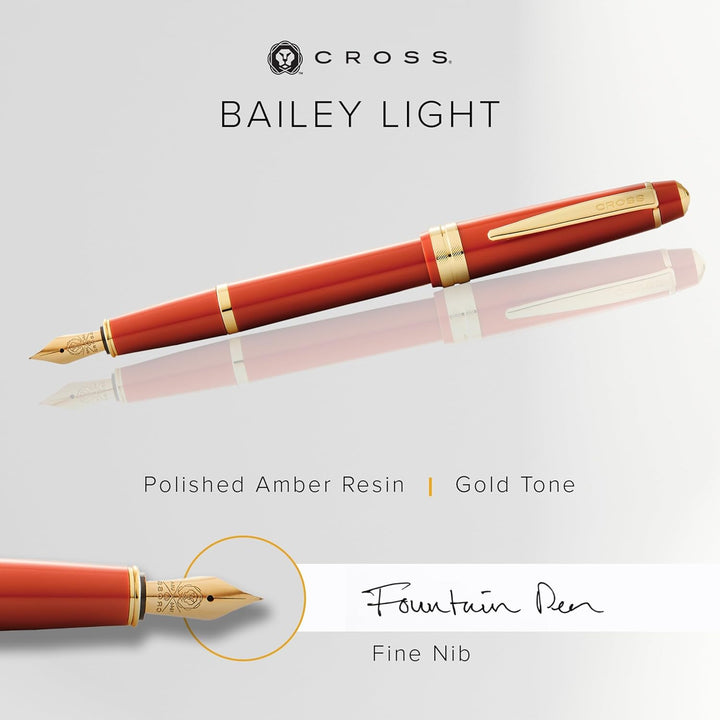 Cross Bailey Light Füllfederhalter (Federstärke F, inkl. Geschenkverpackung) Bernstein-Lack mit gold