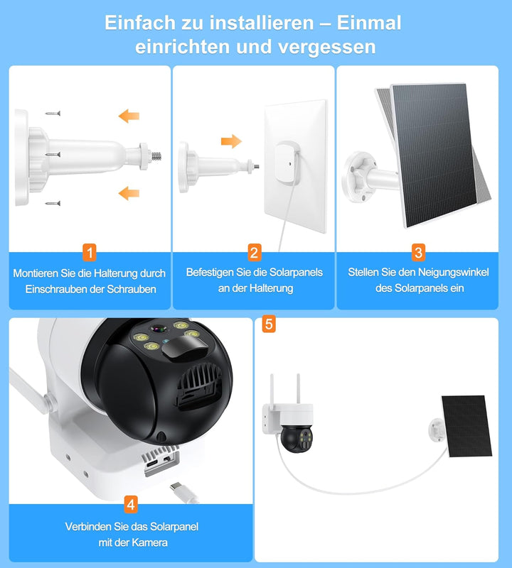 6W Solarpanel für Akku Überwachungskamera Aussen im Aussenbereich, 5V USB-C Solarmodul, Outdoor Akku