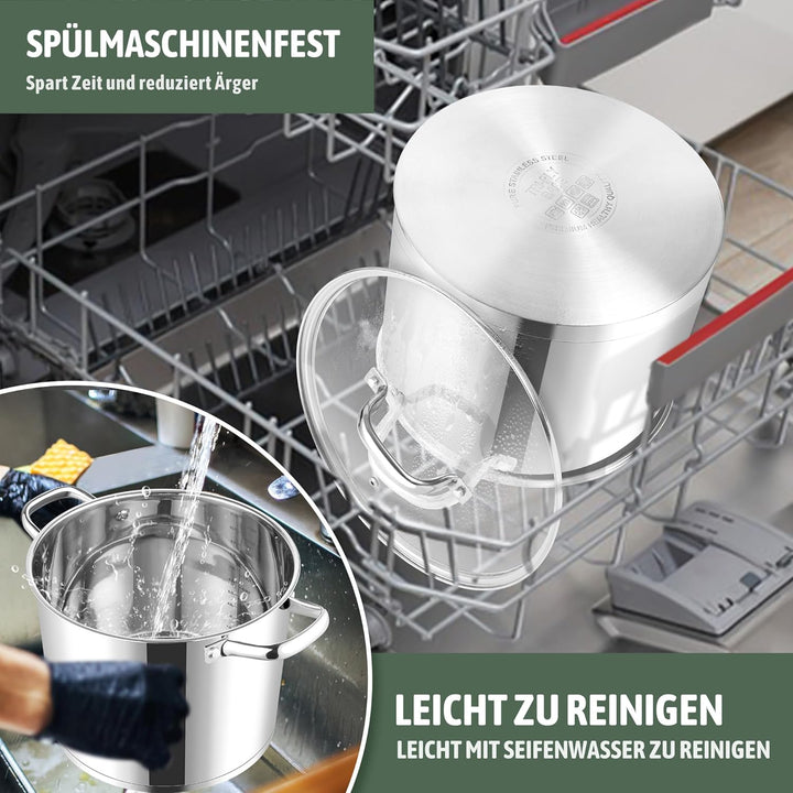 Joyfair Kochtopf, 11,4 Liter Edelstahl Gross Topf Induktion mit Glasdeckel, 3 Lagen Stabiler Boden S