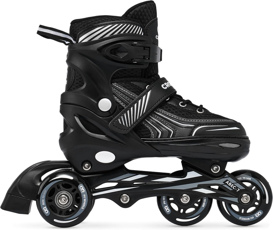 3in1 Inline Skates Inliner Triskates Rollschuhe Croxer Optima verstellbar 39-42(24cm-26,5cm) Schwarz