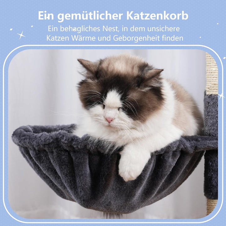 Hey-brother Kratzbaum, 105 cm Klein stabil Katzenbaum mit abnehmbaren Spielzeugen, Höhle, 1 Plattfor