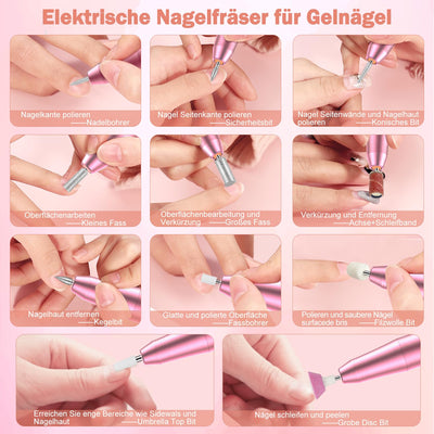 Nagelfräser Set Elektrisch,NAILGIRLS 11 in 1 Aufladbare Professional Electric Nail Drill Machine,Pro