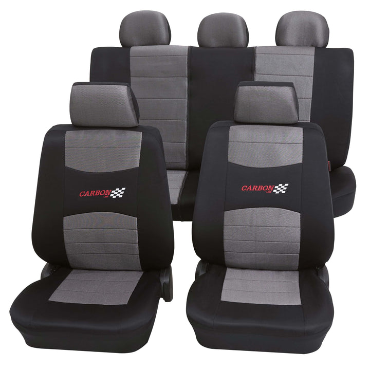 PETEX Auto Sitzbezüge Universal Komplett Set 11-teilig - Carbon schwarz, Eco Class mit SAB 1 Vario,