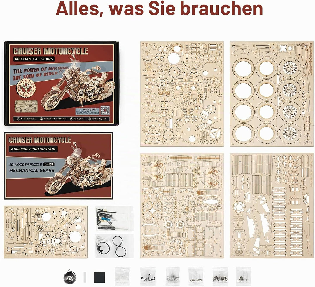 ROBOTIME 3D Motorrad Puzzle, Holz Modellbautze für Erwachsene, DIY Bewegliches Fahrrad Fahrzeugmodel