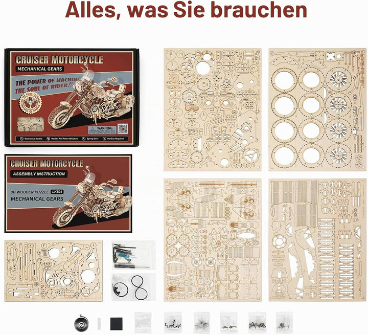 ROBOTIME 3D Motorrad Puzzle, Holz Modellbautze für Erwachsene, DIY Bewegliches Fahrrad Fahrzeugmodel